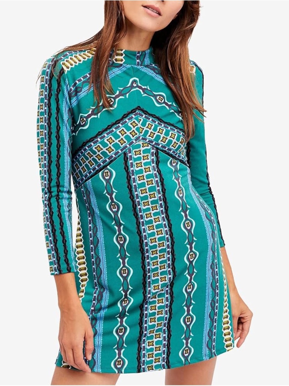 Free People Stella Printed Mini Dress Green Women’s Small Retro